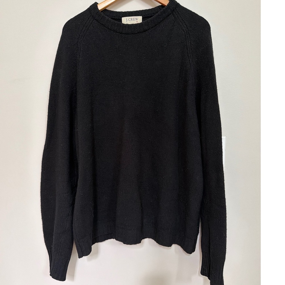 Vintage J Crew Sweater Mens XL 100% Wool Knit Crew Neck Pullover Black Fisherman